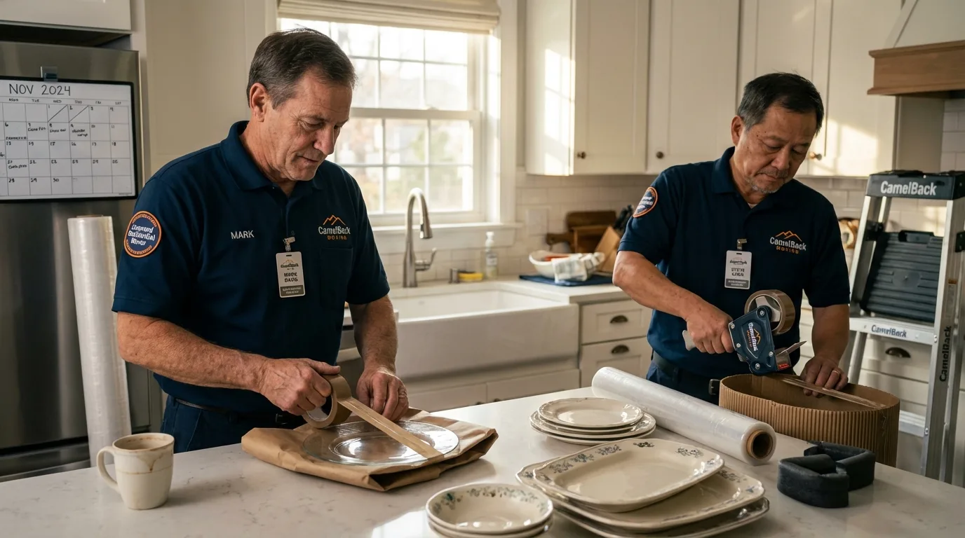 Professional crew packing kitchen dishware in Fulton, MD